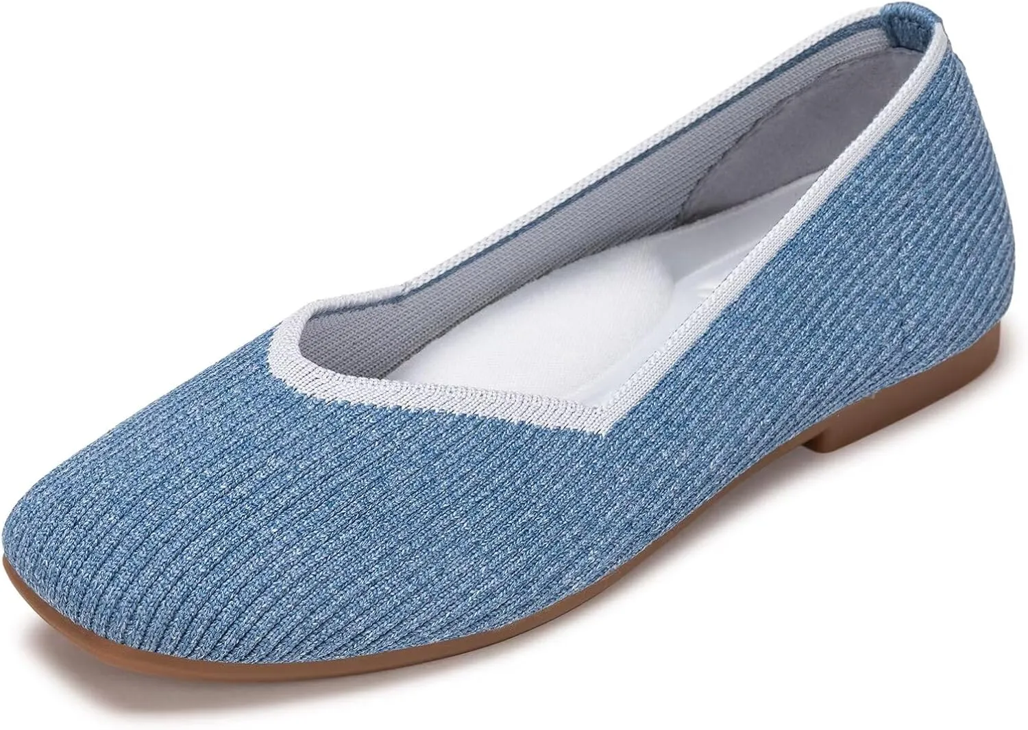 Frank Mully Womens Casual Flat Shoes Square Toe Shoes Knitted Work Flat Comfort Dressy Flat Shoes for Daily Washable