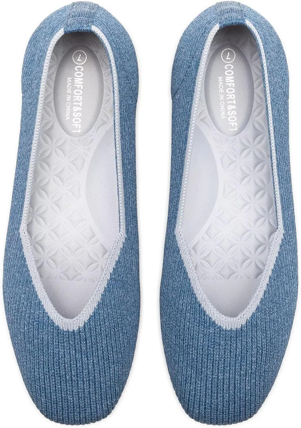 Frank Mully Womens Casual Flat Shoes Square Toe Shoes Knitted Work Flat Comfort Dressy Flat Shoes for Daily Washable