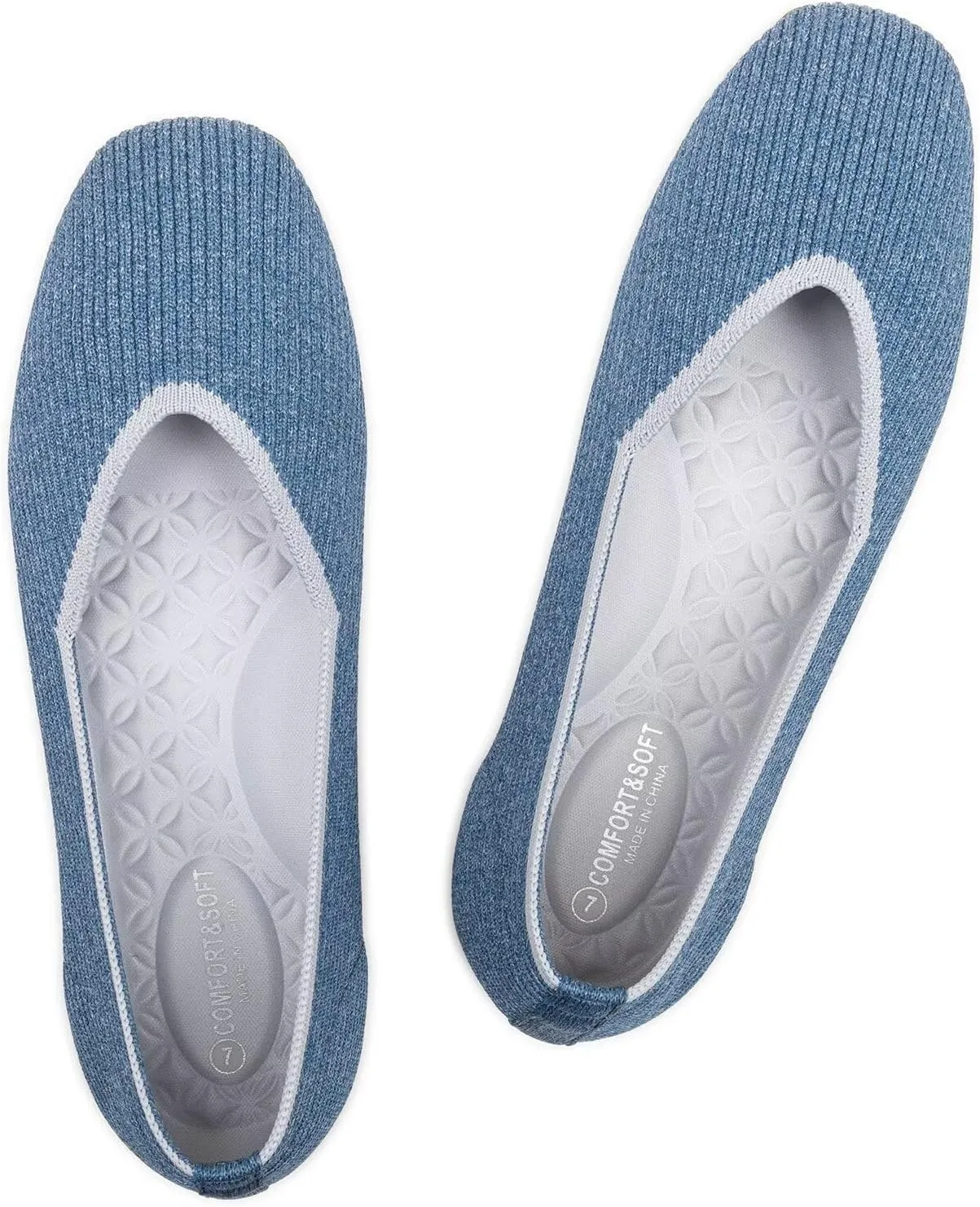 Frank Mully Womens Casual Flat Shoes Square Toe Shoes Knitted Work Flat Comfort Dressy Flat Shoes for Daily Washable