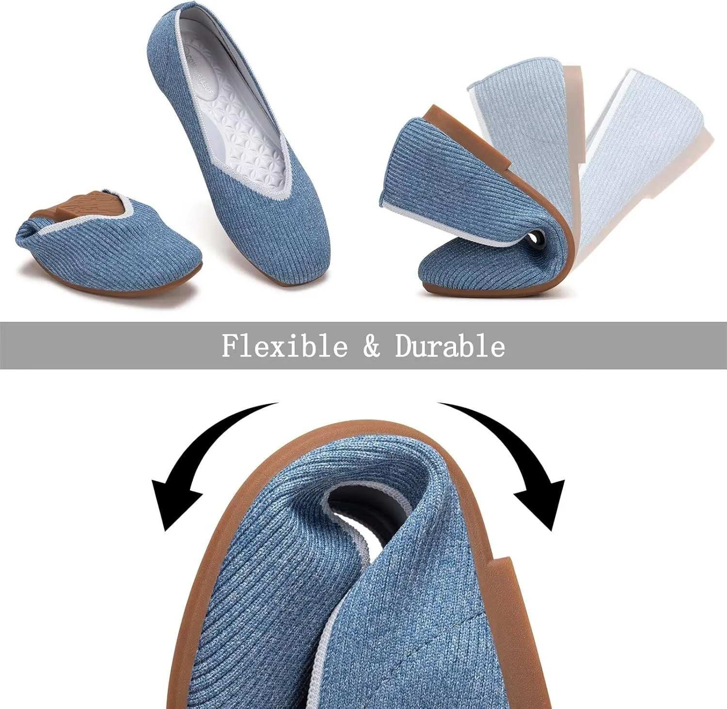 Frank Mully Womens Casual Flat Shoes Square Toe Shoes Knitted Work Flat Comfort Dressy Flat Shoes for Daily Washable
