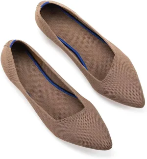 Frank Mully Womens Pointed Toe Flats Knit Dress Shoes Comfort Women Shoes Slip On Shoes for Woman Classic Softable Shoes Low Wedge
