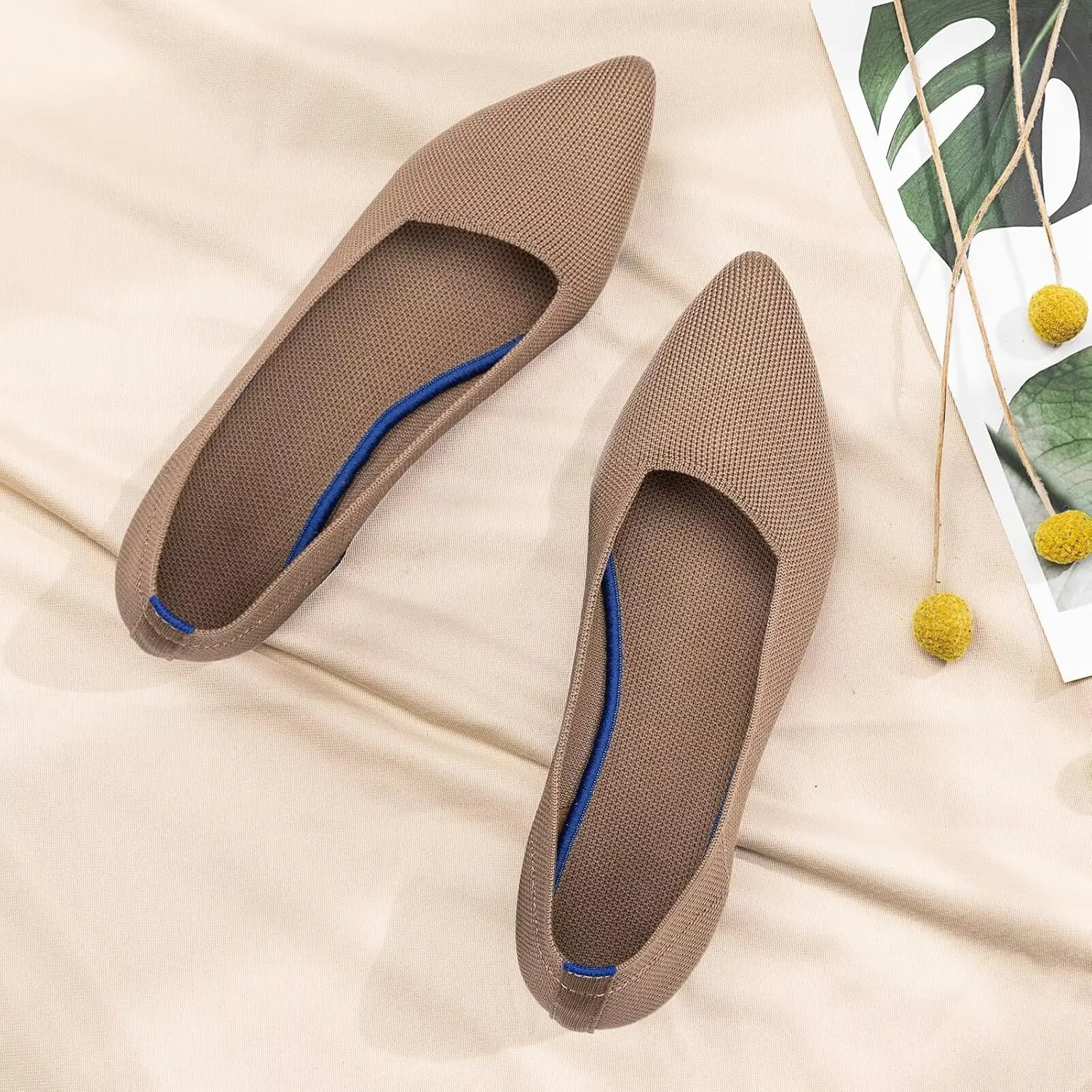Frank Mully Womens Pointed Toe Flats Knit Dress Shoes Comfort Women Shoes Slip On Shoes for Woman Classic Softable Shoes Low Wedge
