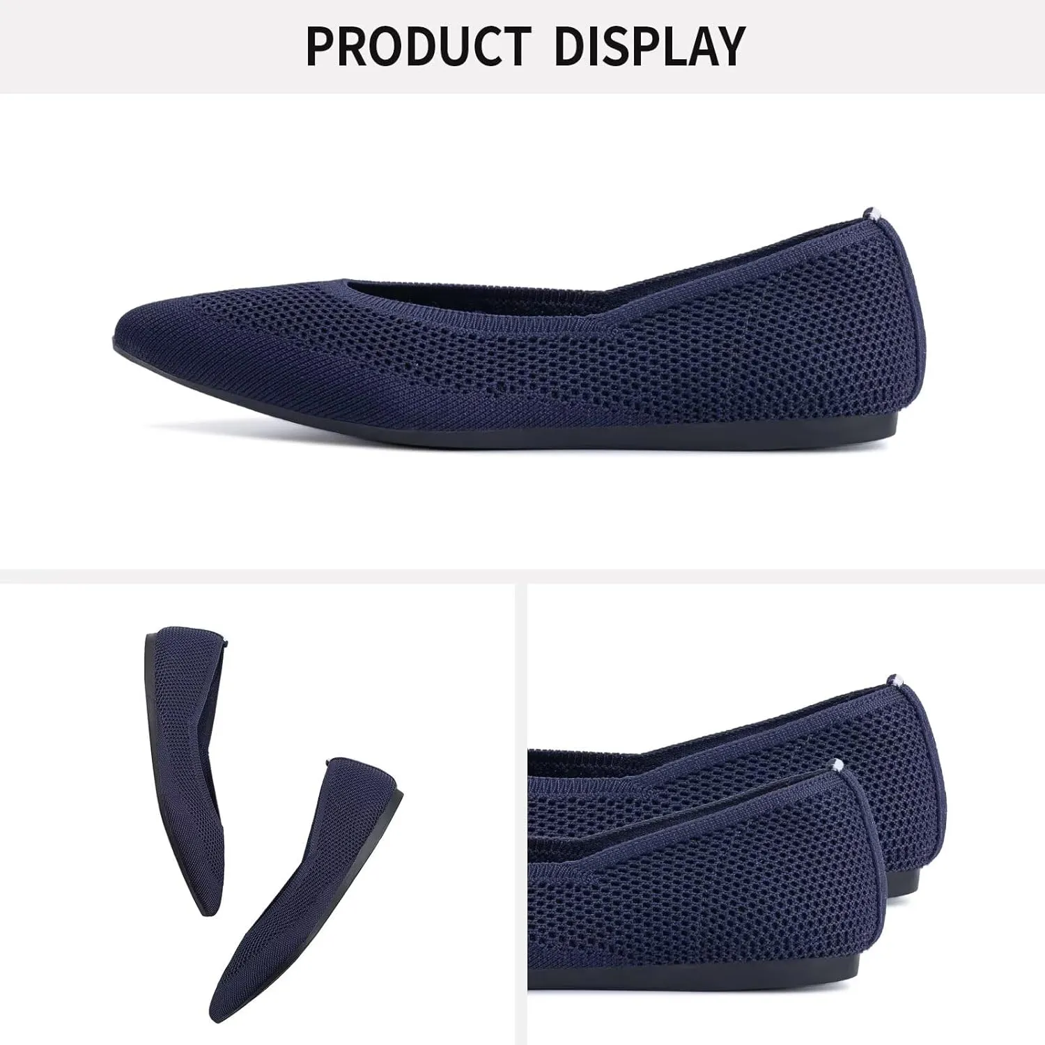Frank Mully Womens Pointed Toe Flats Knit Dress Shoes Comfort Women Shoes Slip On Shoes for Woman Classic Softable Shoes Low Wedge