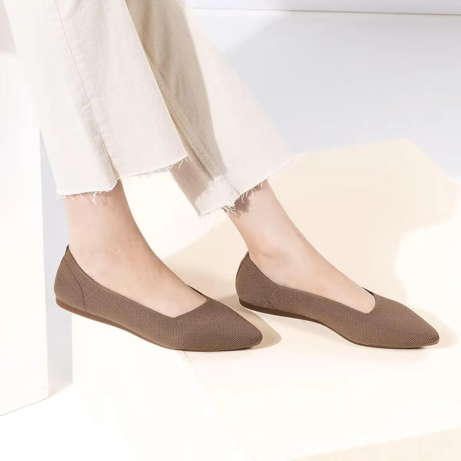 Frank Mully Womens Pointed Toe Flats Knit Dress Shoes Comfort Women Shoes Slip On Shoes for Woman Classic Softable Shoes Low Wedge