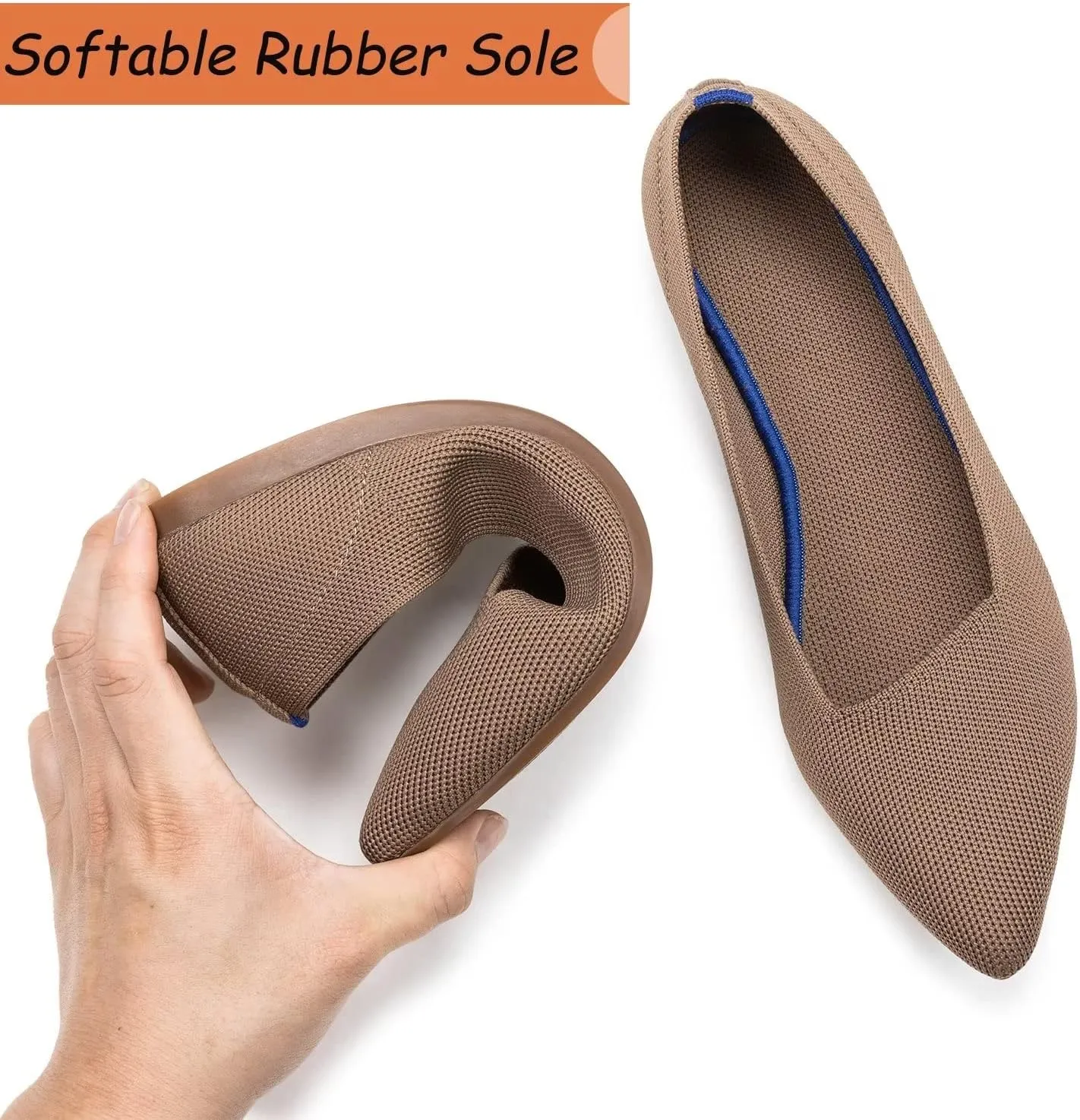 Frank Mully Womens Pointed Toe Flats Knit Dress Shoes Comfort Women Shoes Slip On Shoes for Woman Classic Softable Shoes Low Wedge