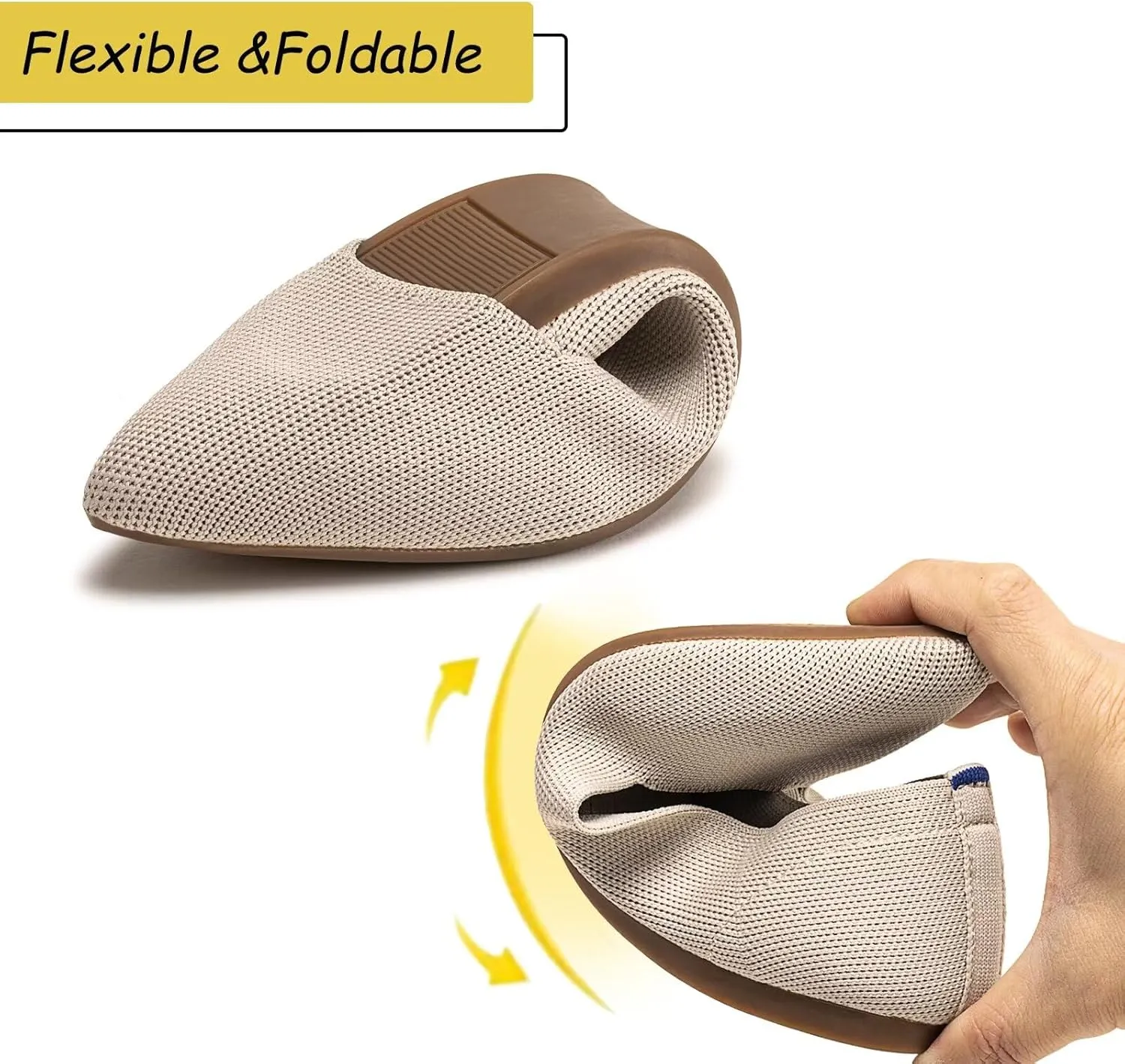 Frank Mully Womens Pointed Toe Flats Knit Dress Shoes Comfort Women Shoes Slip On Shoes for Woman Classic Softable Shoes Low Wedge