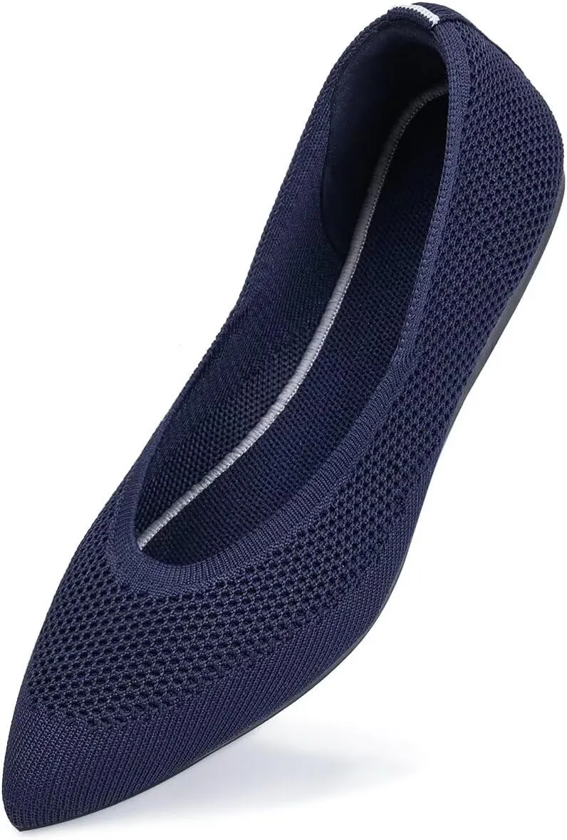 Frank Mully Womens Pointed Toe Flats Knit Dress Shoes Comfort Women Shoes Slip On Shoes for Woman Classic Softable Shoes Low Wedge