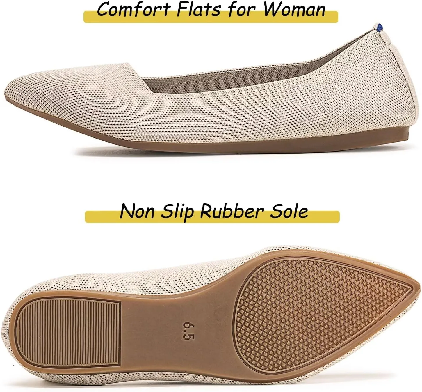 Frank Mully Womens Pointed Toe Flats Knit Dress Shoes Comfort Women Shoes Slip On Shoes for Woman Classic Softable Shoes Low Wedge