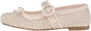 FSJ Women Rhinestones Mesh Ballet Flats, Sparkly Square Toe Crystal Embellished Bowtie Mary Jane with Buckled Strap, Comfy Studded Ballerina Shoes Size 4-15 US