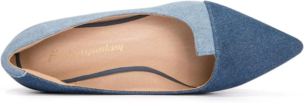 FUNKYMONKEY Black Flats Shoes for Women, Comfort Pointed Toe Slip On Work Shoes