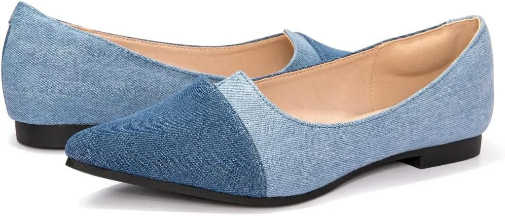 FUNKYMONKEY Black Flats Shoes for Women, Comfort Pointed Toe Slip On Work Shoes