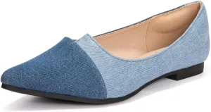 FUNKYMONKEY Black Flats Shoes for Women, Comfort Pointed Toe Slip On Work Shoes