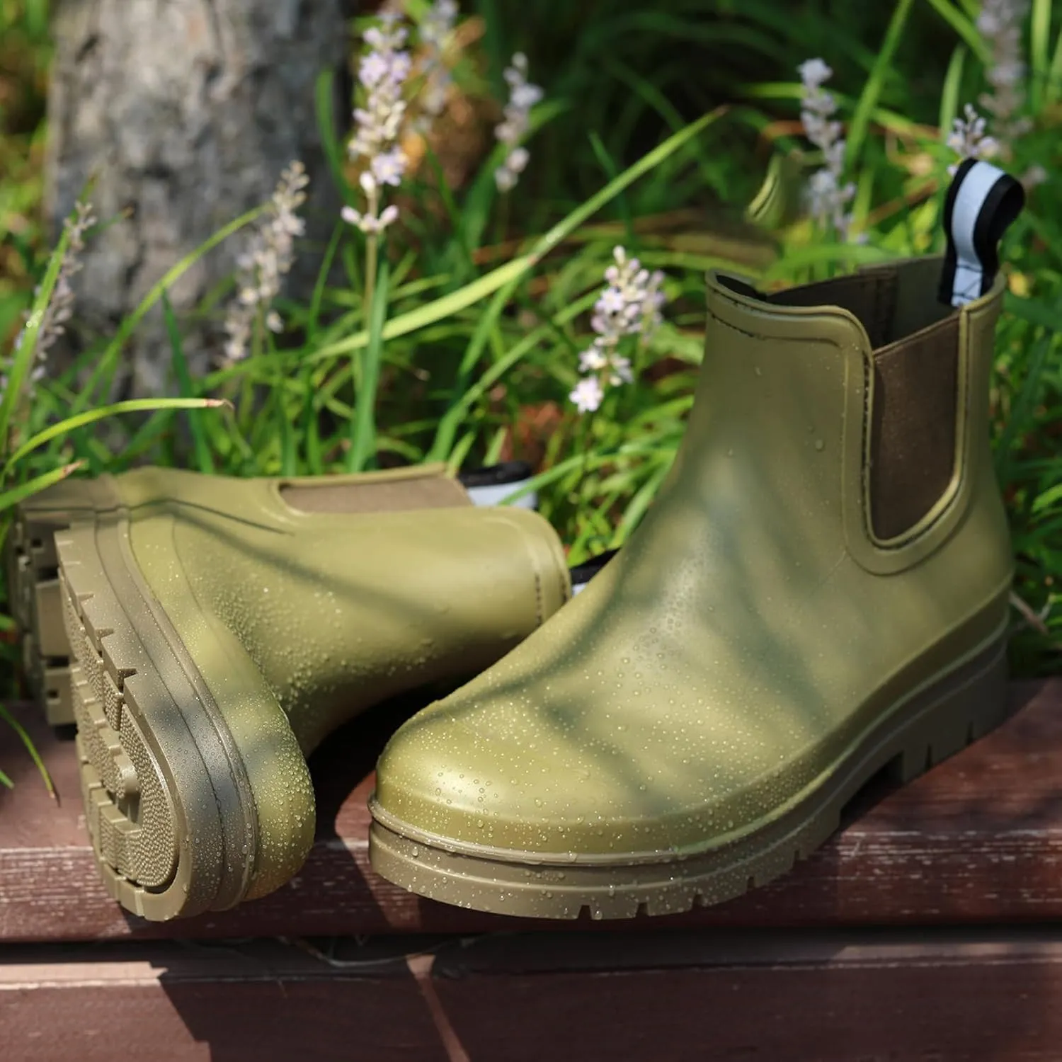 Furuian Women's Ankle Rain Boots Waterproof Chelsea Rain Boots Rubber Boots Women Short Garden Boots Anti Slip Outdoor Lightweight Work Booties