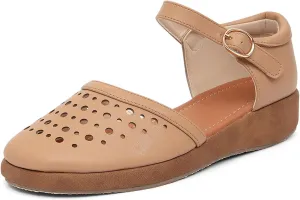 GATUXUS Women's Low Wedge Ankle Strap Buckle Flats Shoes Closed Toe Roman Cage Cusual Flat Sandals