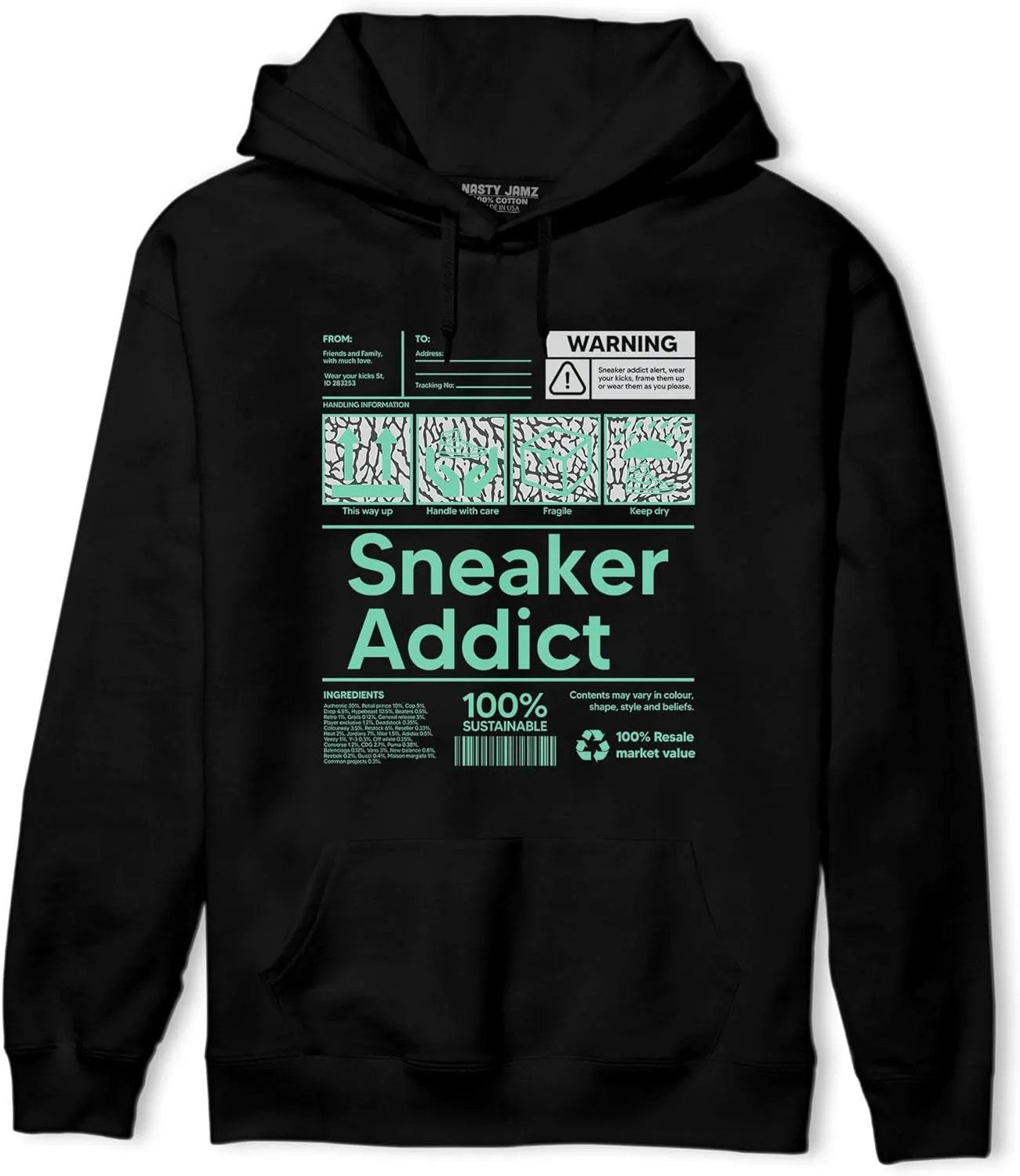 Generic Sneaker Addict Unisex Hoodie Match AJ 3s Green Glow, Urban Clothing, Black, White