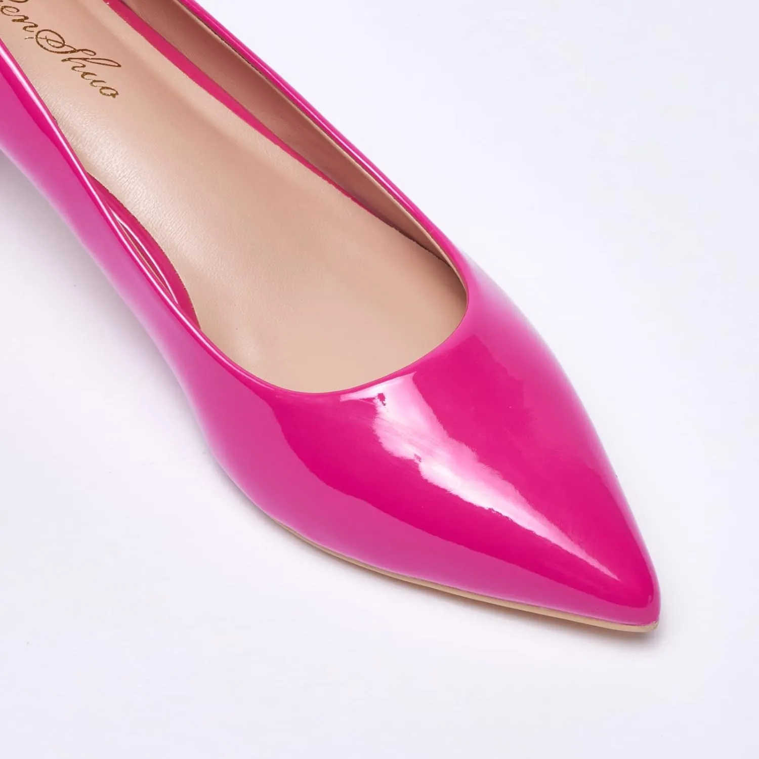 GENSHUO Womens Kitten Heels,Classic 2 Inch Low Heel Pumps Slip On Closed Pointed Toe Pumps Office Work Dress Heeled Pump Shoes