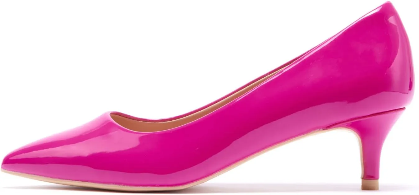 GENSHUO Womens Kitten Heels,Classic 2 Inch Low Heel Pumps Slip On Closed Pointed Toe Pumps Office Work Dress Heeled Pump Shoes
