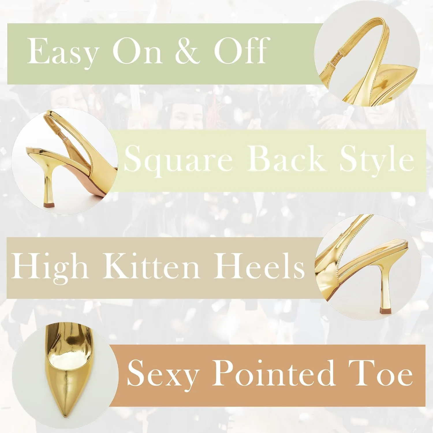 GENSHUO Women's Slingback Kitten Heel Pointed Closed Toe Stiletto Pumps Slip on Elastic Strap Wedding Party Dress Sandals Shoes