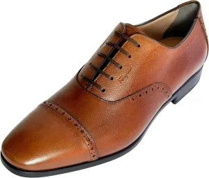 Genuine Riley Brown Leather Cap Toe Embossed Signature Oxford Men's Dress Shoes (Salvatore