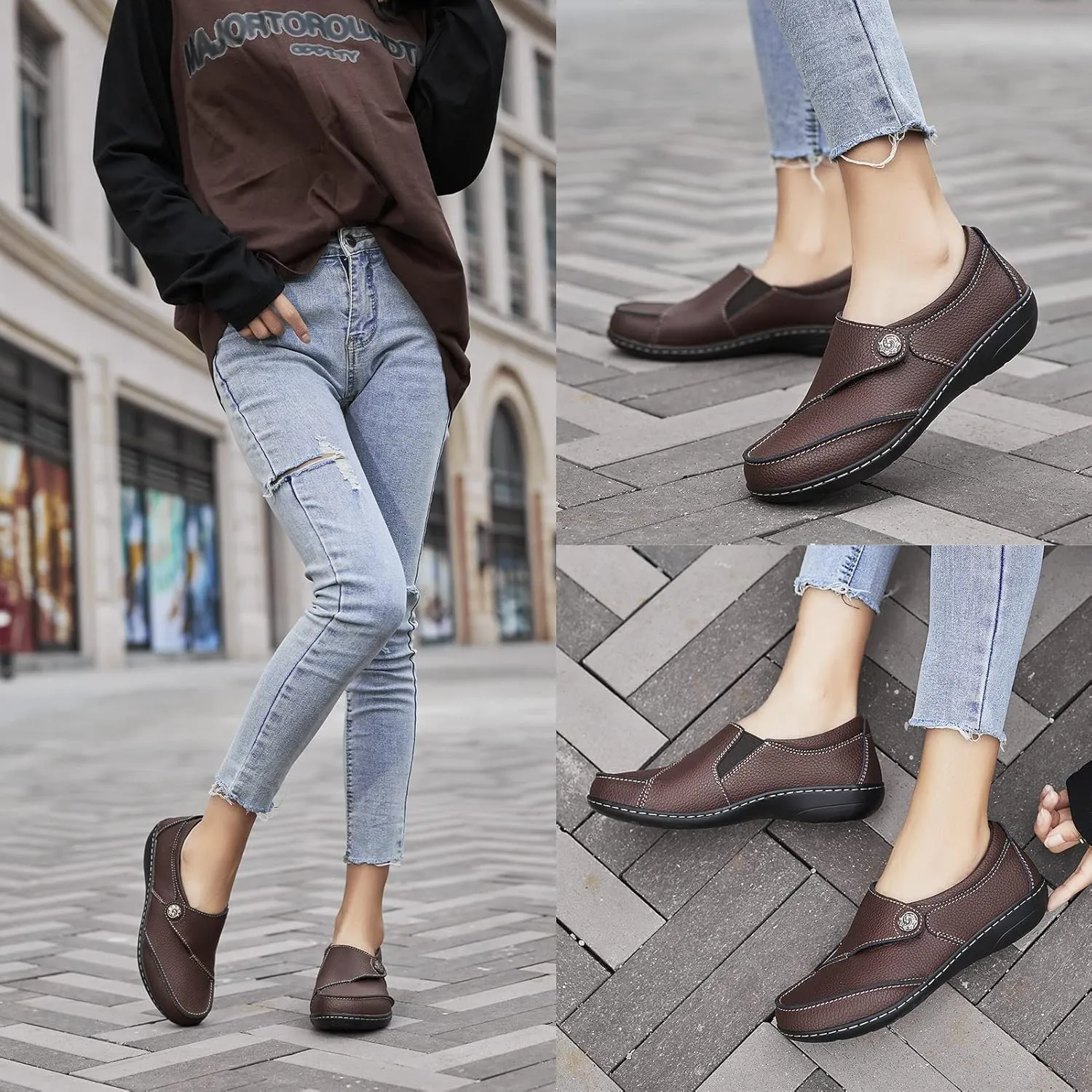 Geoeleph Women's Loafers Casual Slip-Ons Comfort Walking Flats Leather Driving Moccasins