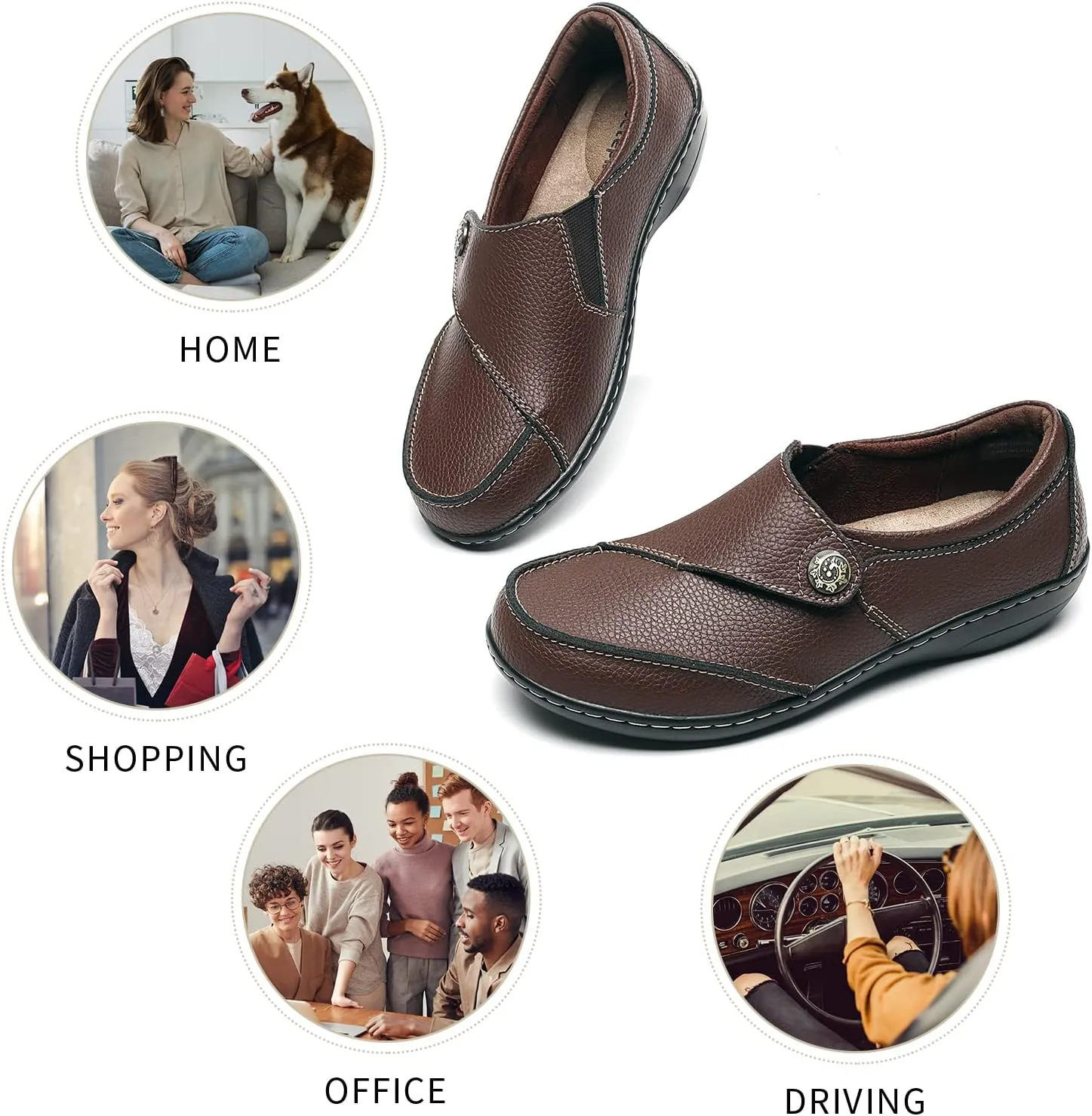 Geoeleph Women's Loafers Casual Slip-Ons Comfort Walking Flats Leather Driving Moccasins