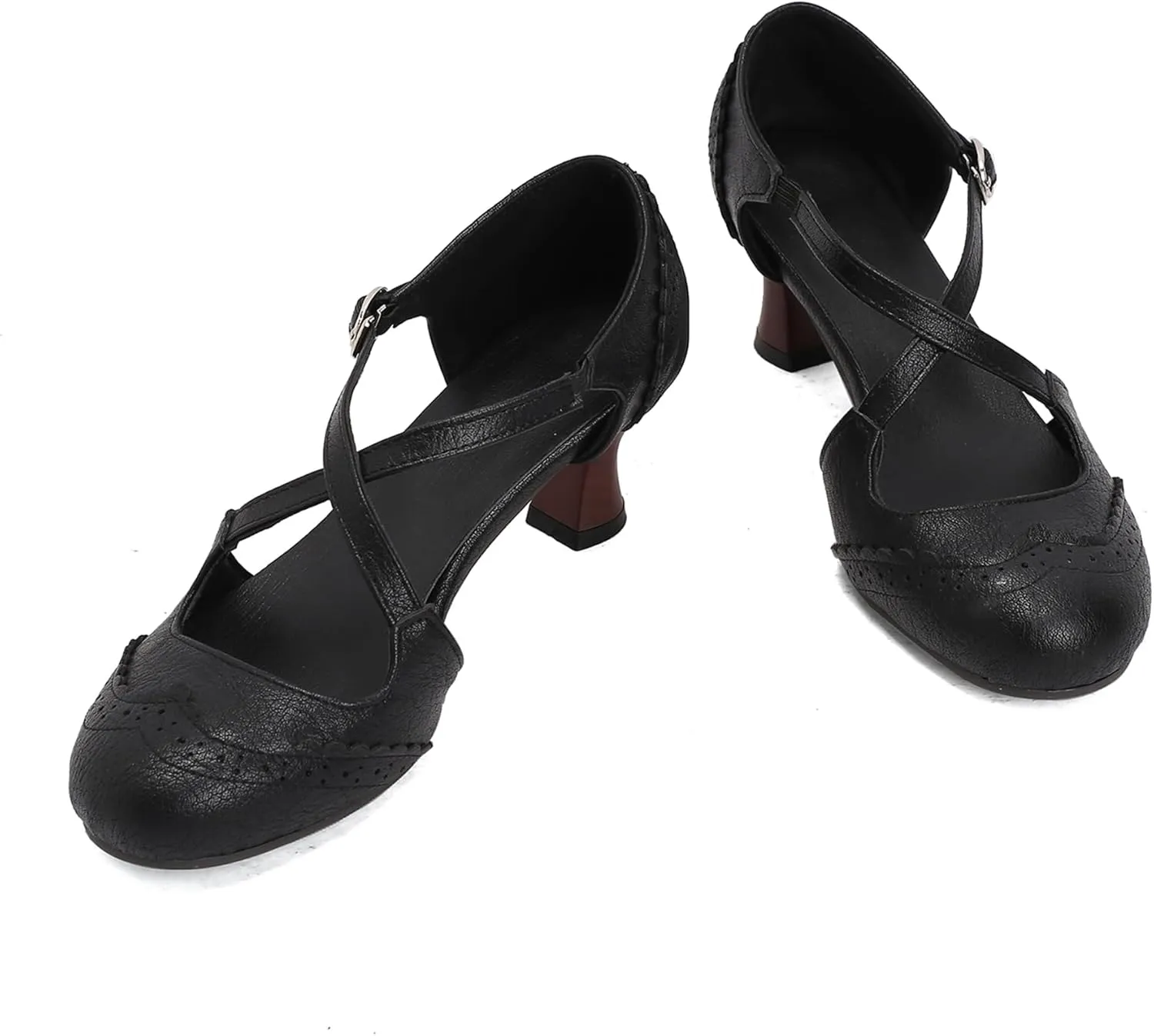 Gicoiz Brogue Kitten Heels Mary Jane Women Classic Pumps