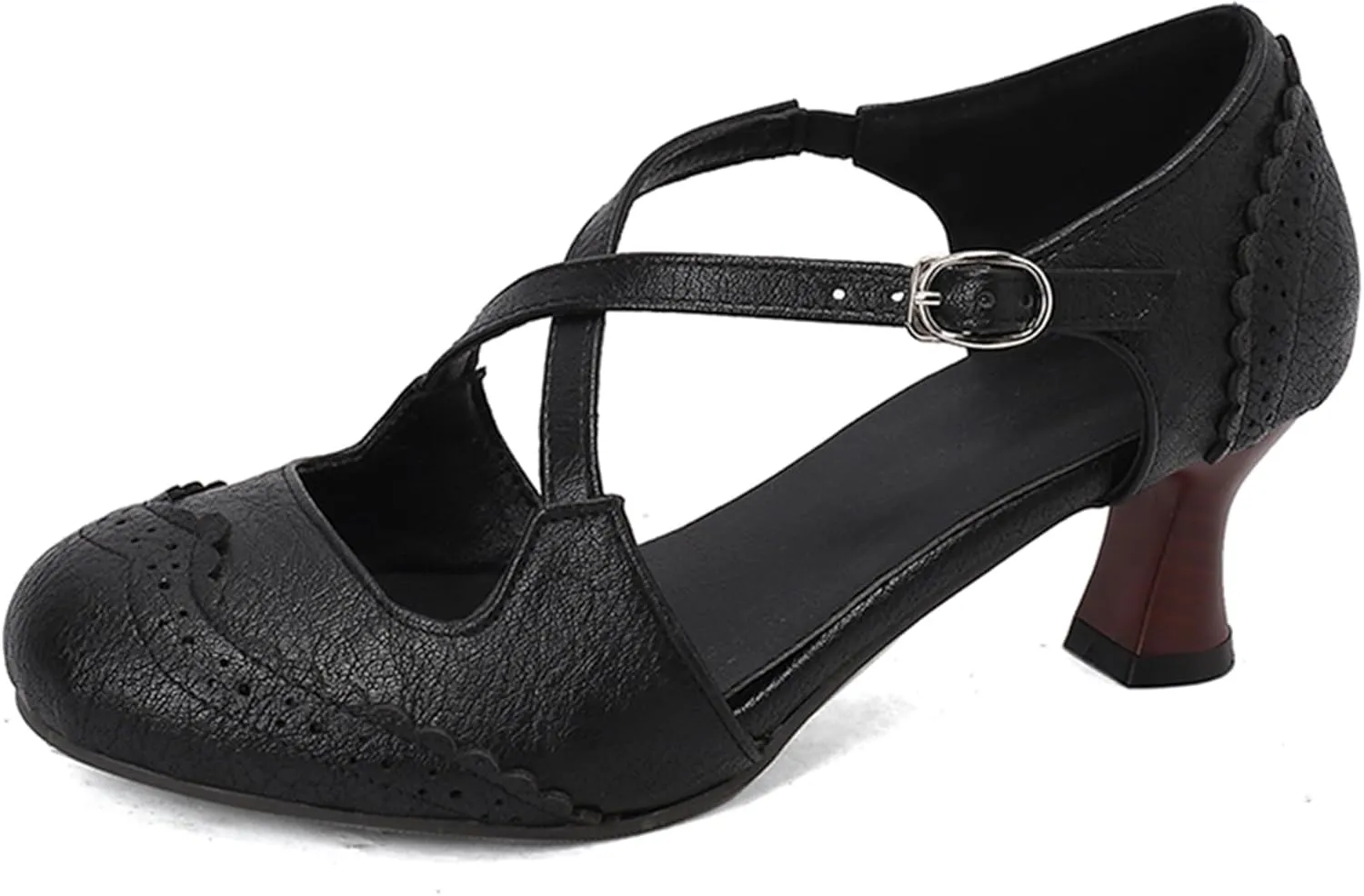 Gicoiz Brogue Kitten Heels Mary Jane Women Classic Pumps