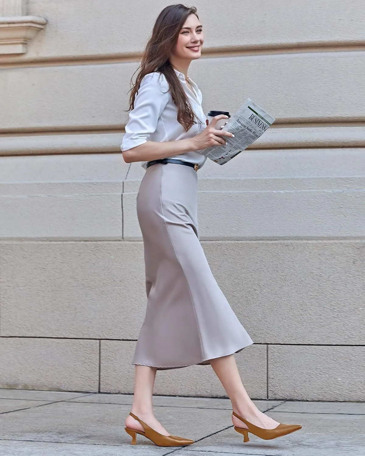 gihubafuil Women’s Low Kitten Heel Pumps Shoes Closed Pointed Toe Heels Casual Slingback Slip-on Dress Shoes