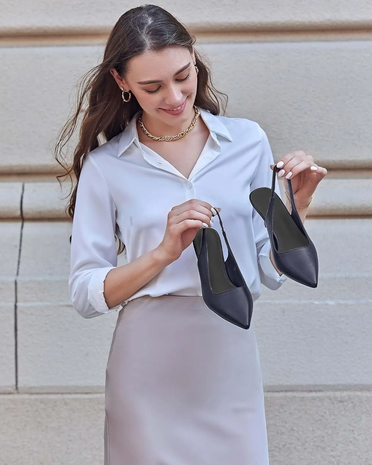 gihubafuil Women’s Low Kitten Heel Pumps Shoes Closed Pointed Toe Heels Casual Slingback Slip-on Dress Shoes