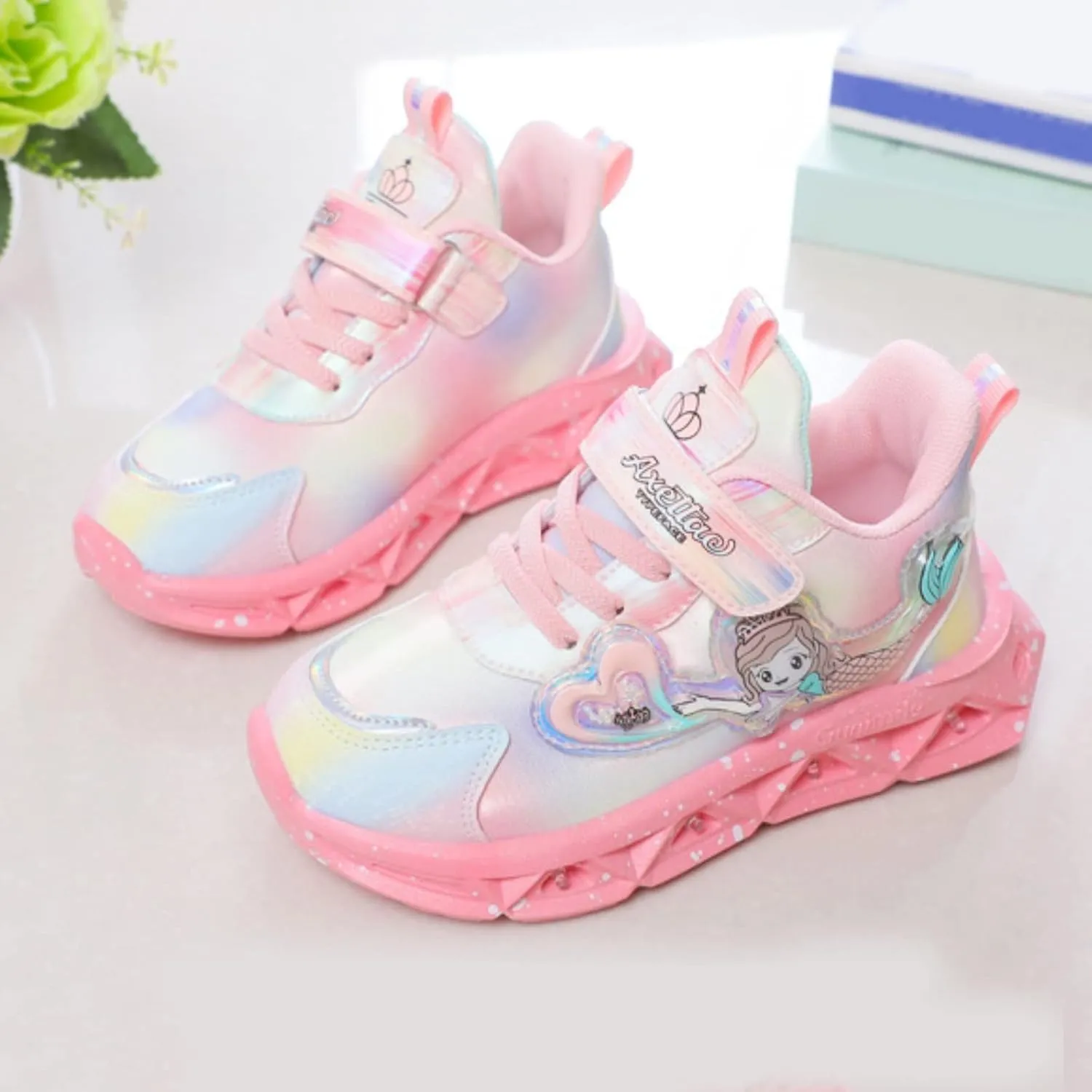 Girls Kids Light up Sneakers Pink Cute Strap Non Slip Port Shoes Toddler Ankle Lightweight Fashion Shoes