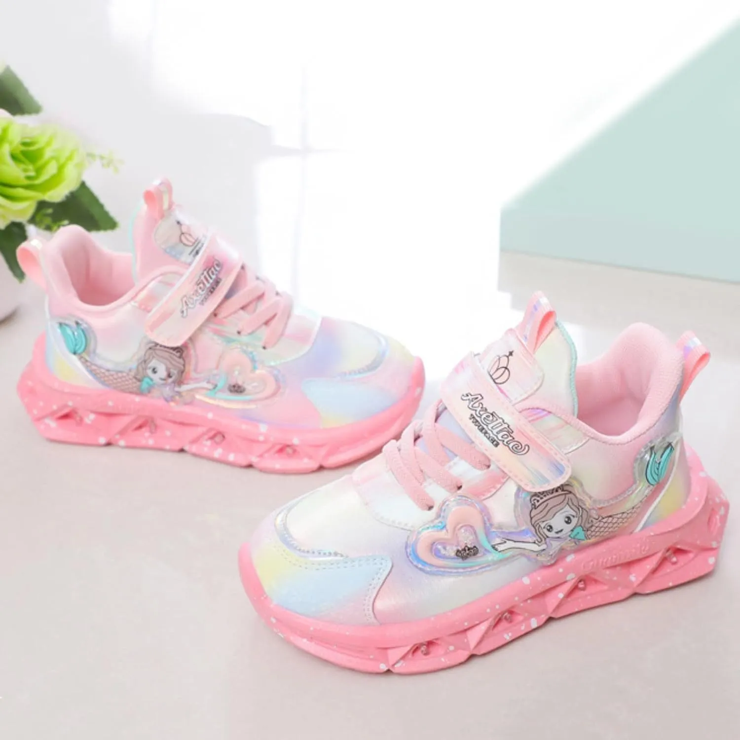 Girls Kids Light up Sneakers Pink Cute Strap Non Slip Port Shoes Toddler Ankle Lightweight Fashion Shoes