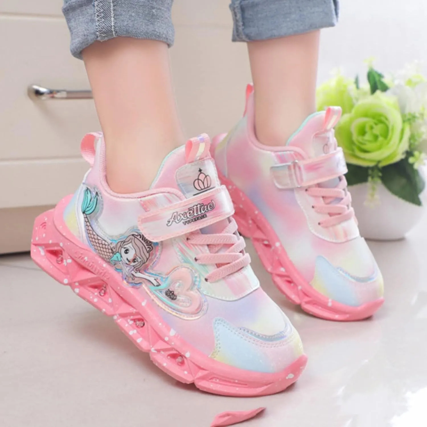 Girls Kids Light up Sneakers Pink Cute Strap Non Slip Port Shoes Toddler Ankle Lightweight Fashion Shoes