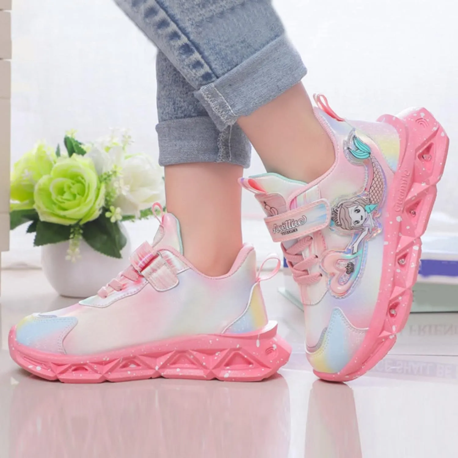 Girls Kids Light up Sneakers Pink Cute Strap Non Slip Port Shoes Toddler Ankle Lightweight Fashion Shoes