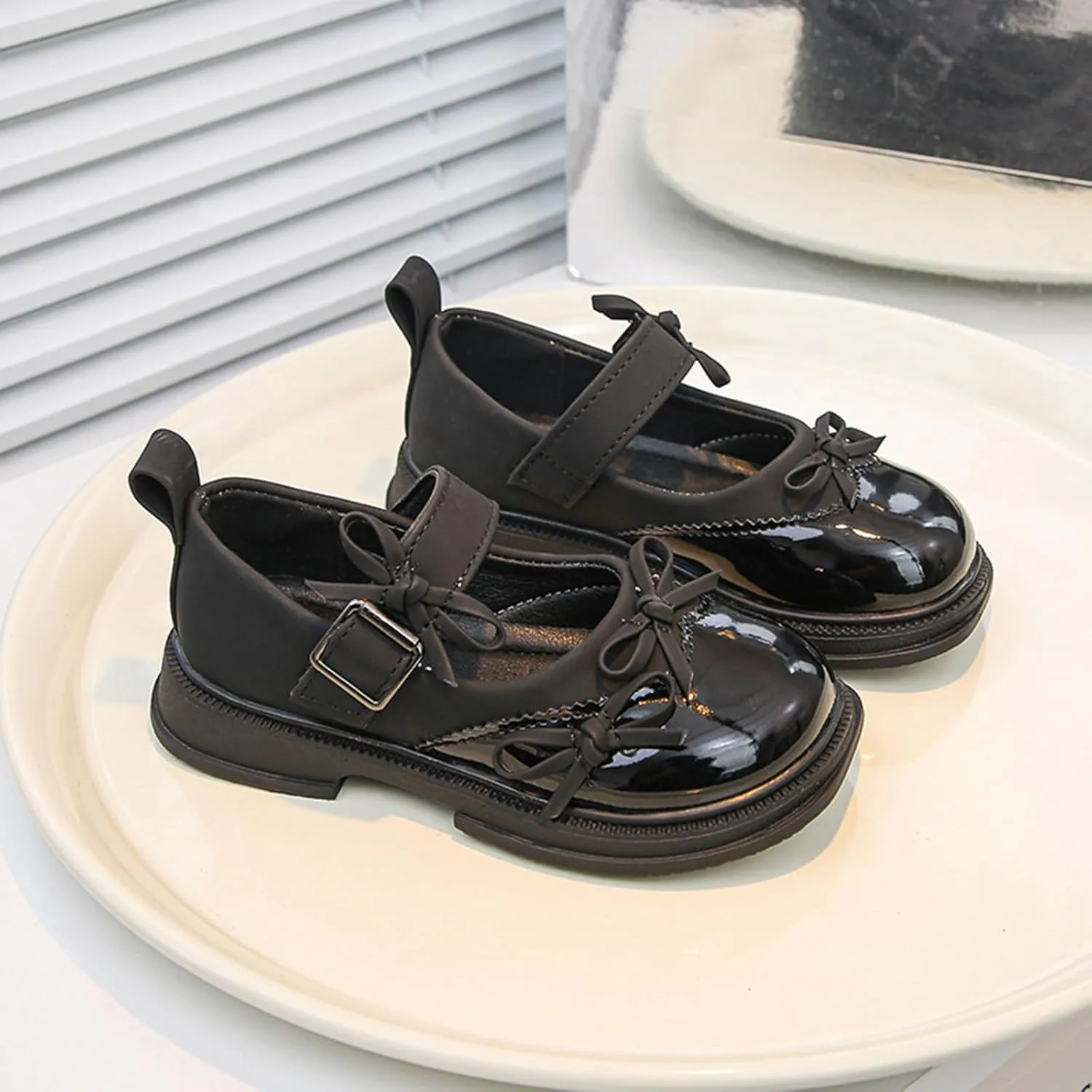 Girls Kids Mary Jane Shoes School Dress 𝗟ow Heels Bow Sandals Rubber Sole Non Slip Closed Toe Fashion Shoes for Childrens