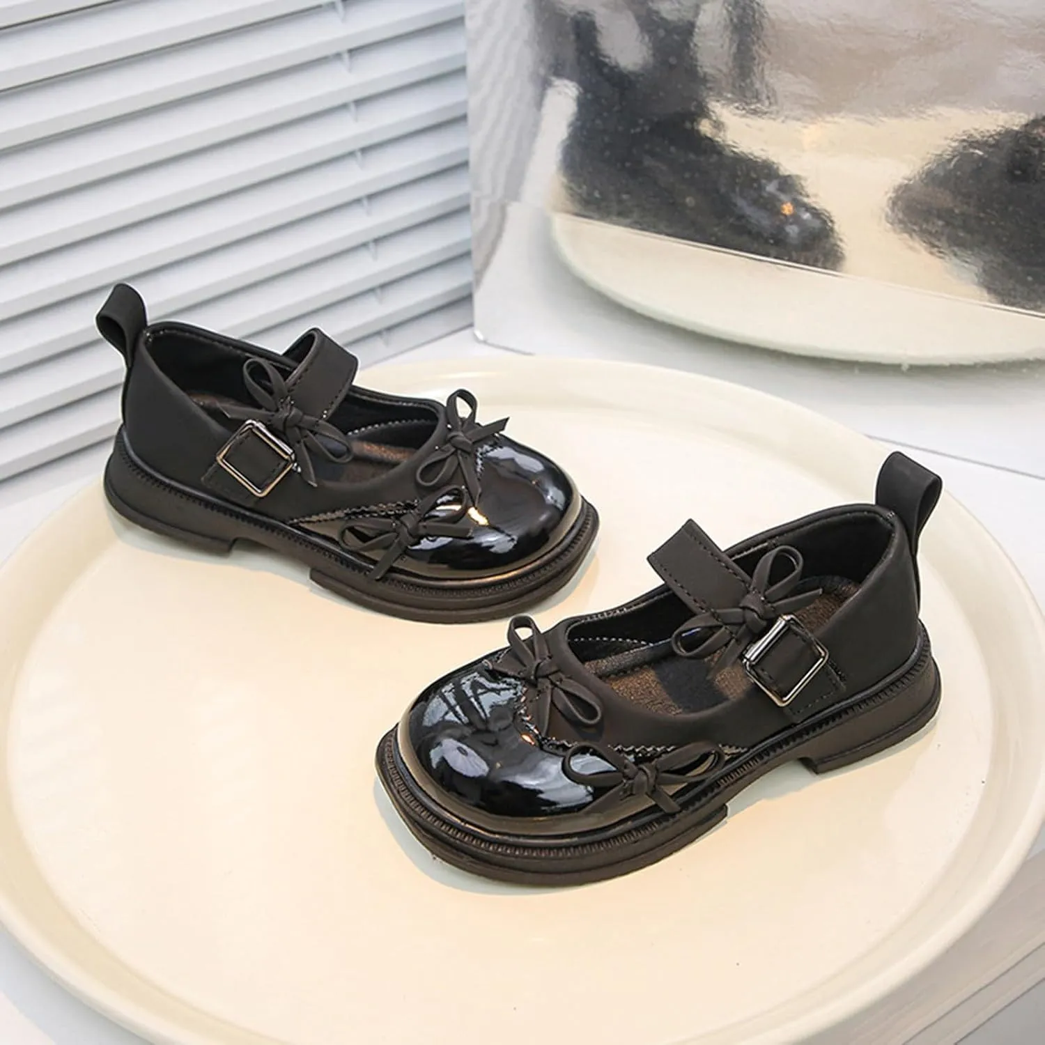 Girls Kids Mary Jane Shoes School Dress 𝗟ow Heels Bow Sandals Rubber Sole Non Slip Closed Toe Fashion Shoes for Childrens