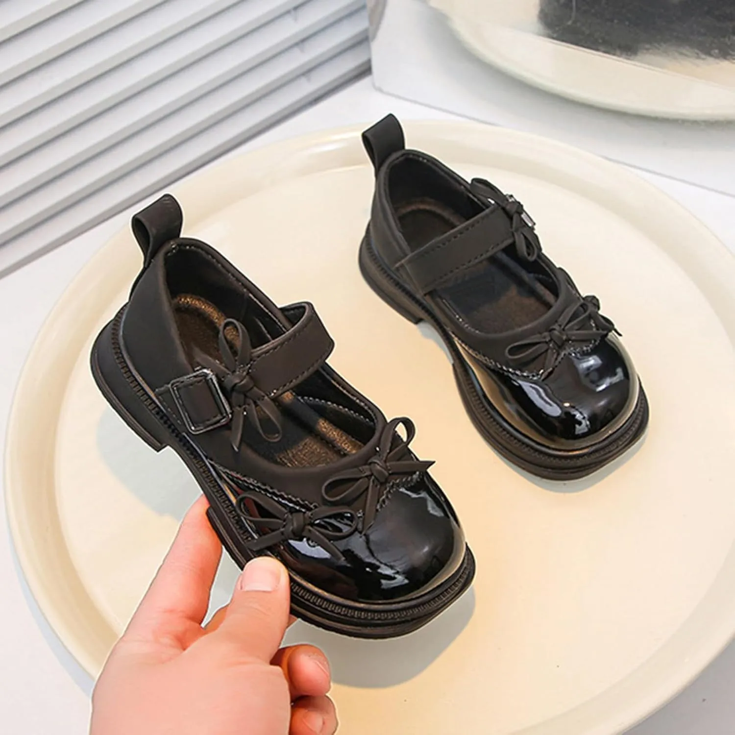 Girls Kids Mary Jane Shoes School Dress 𝗟ow Heels Bow Sandals Rubber Sole Non Slip Closed Toe Fashion Shoes for Childrens