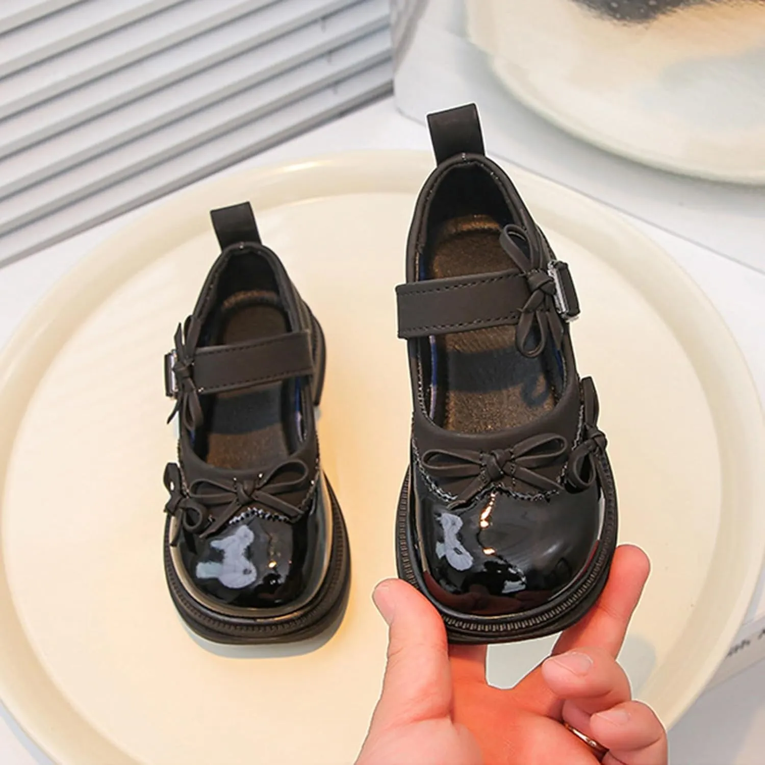 Girls Kids Mary Jane Shoes School Dress 𝗟ow Heels Bow Sandals Rubber Sole Non Slip Closed Toe Fashion Shoes for Childrens