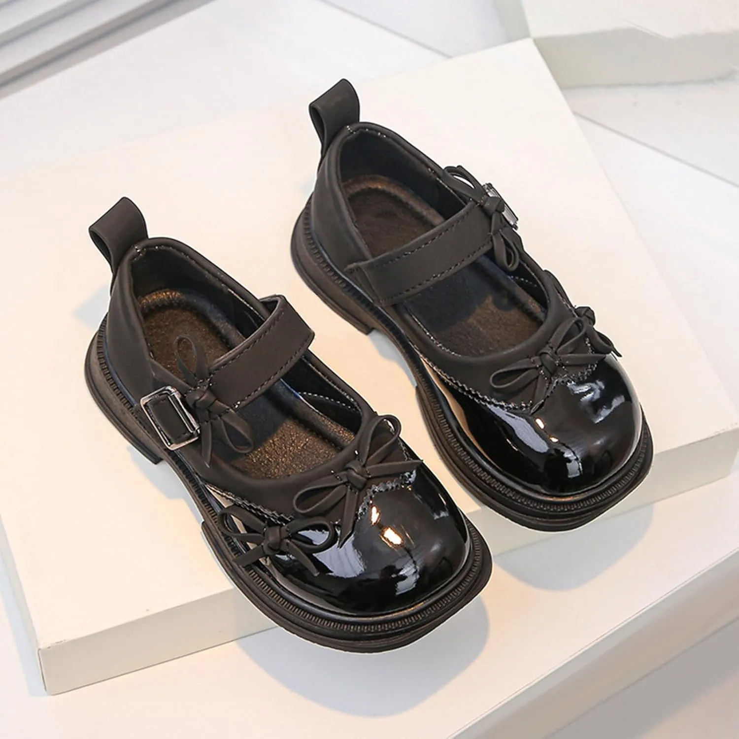 Girls Kids Mary Jane Shoes School Dress 𝗟ow Heels Bow Sandals Rubber Sole Non Slip Closed Toe Fashion Shoes for Childrens