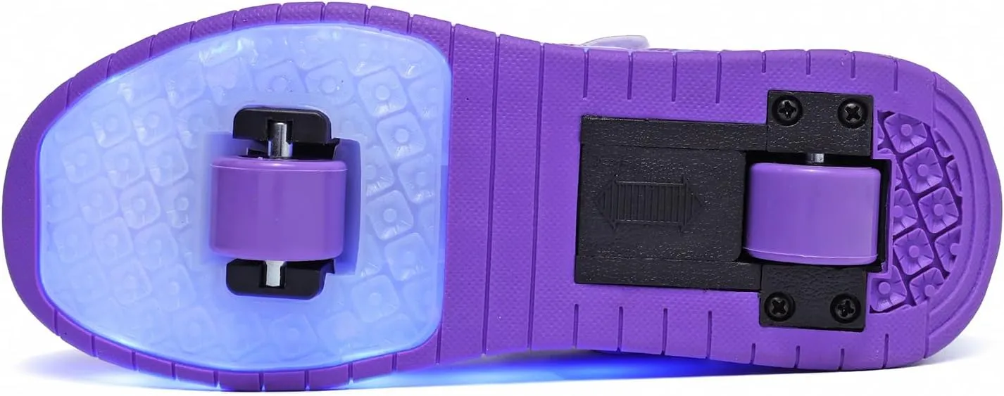 Girls Roller Shoes LED Lights Up Sneakers with Wheels Removable Lightweight Roller Skates Boys Beginners Trainers Skate Comfortable Sports Footwear Athletic USB Charge Sneaker Kids Gifts