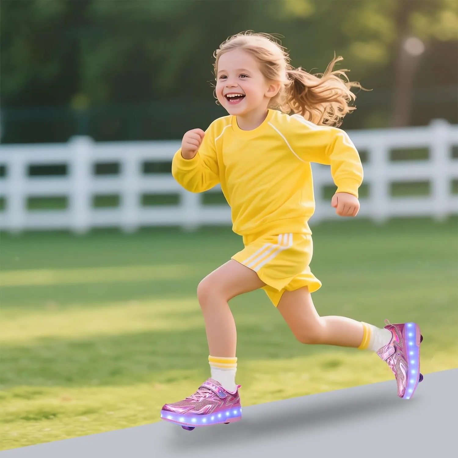 Girls Roller Shoes LED Lights Up Sneakers with Wheels Removable Lightweight Roller Skates Boys Beginners Trainers Skate Comfortable Sports Footwear Athletic USB Charge Sneaker Kids Gifts