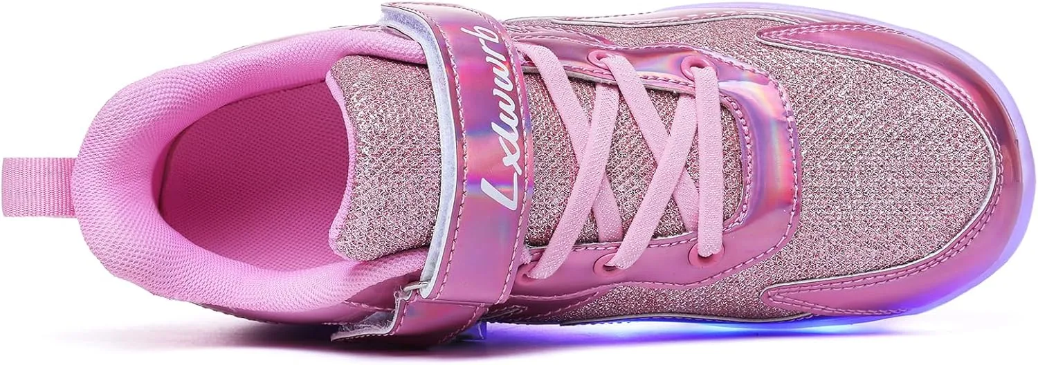 Girls Roller Shoes LED Lights Up Sneakers with Wheels Removable Lightweight Roller Skates Boys Beginners Trainers Skate Comfortable Sports Footwear Athletic USB Charge Sneaker Kids Gifts