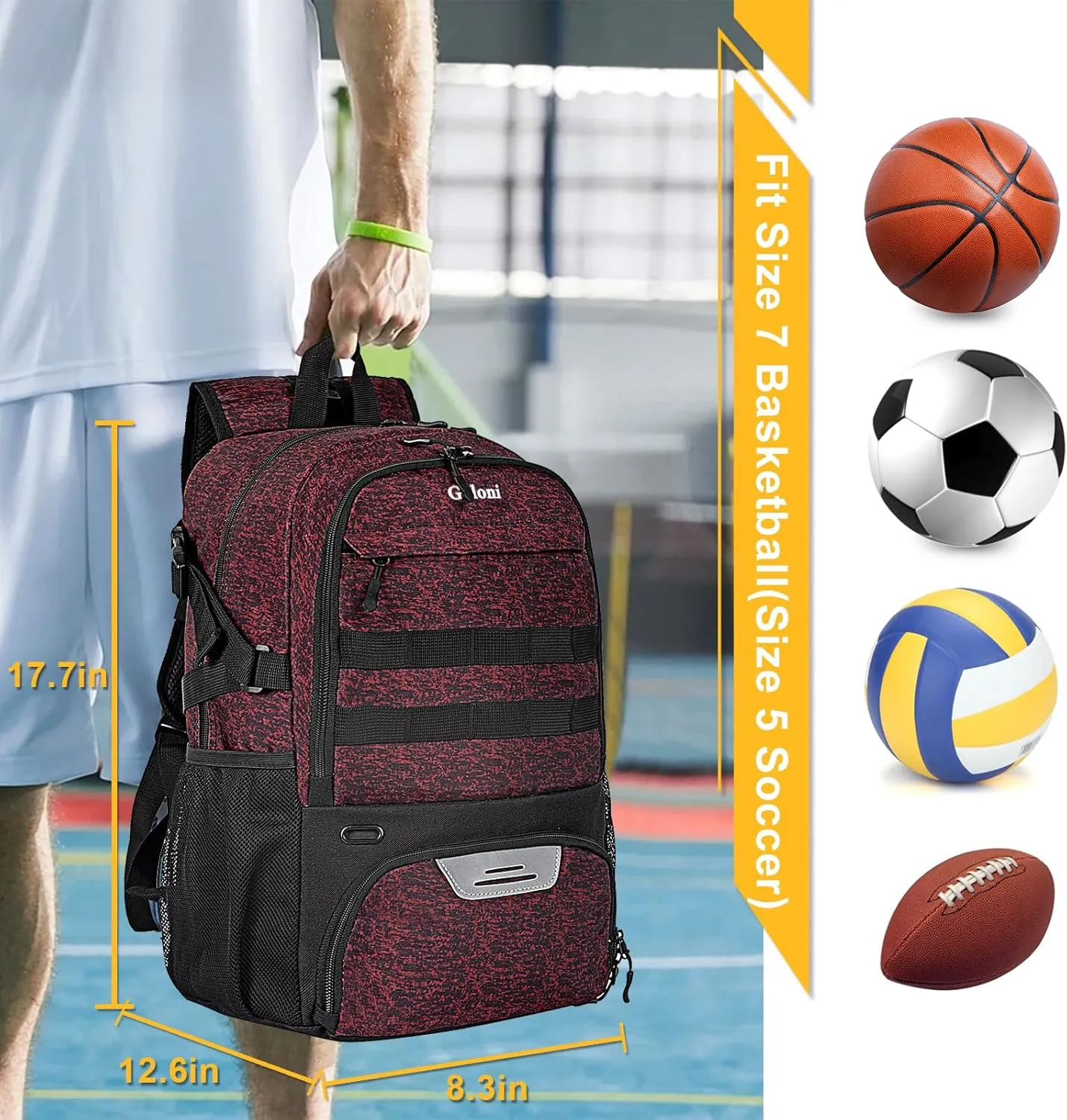 Goloni Basketball Backpack,Large Basketball Bag with Ball Compartment & Shoe Compartment,Sports Bag Fit Volleyball, soccer