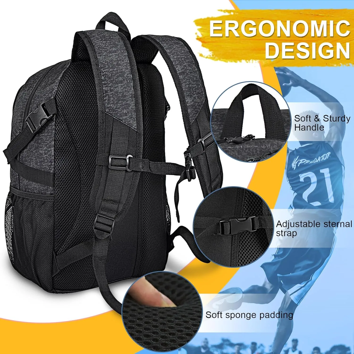 Goloni Basketball Backpack,Large Basketball Bag with Ball Compartment & Shoe Compartment,Sports Bag Fit Volleyball, soccer