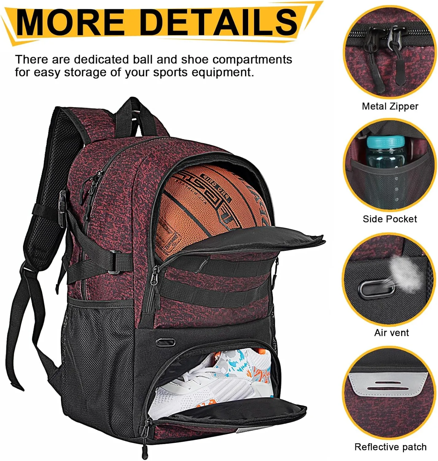 Goloni Basketball Backpack,Large Basketball Bag with Ball Compartment & Shoe Compartment,Sports Bag Fit Volleyball, soccer