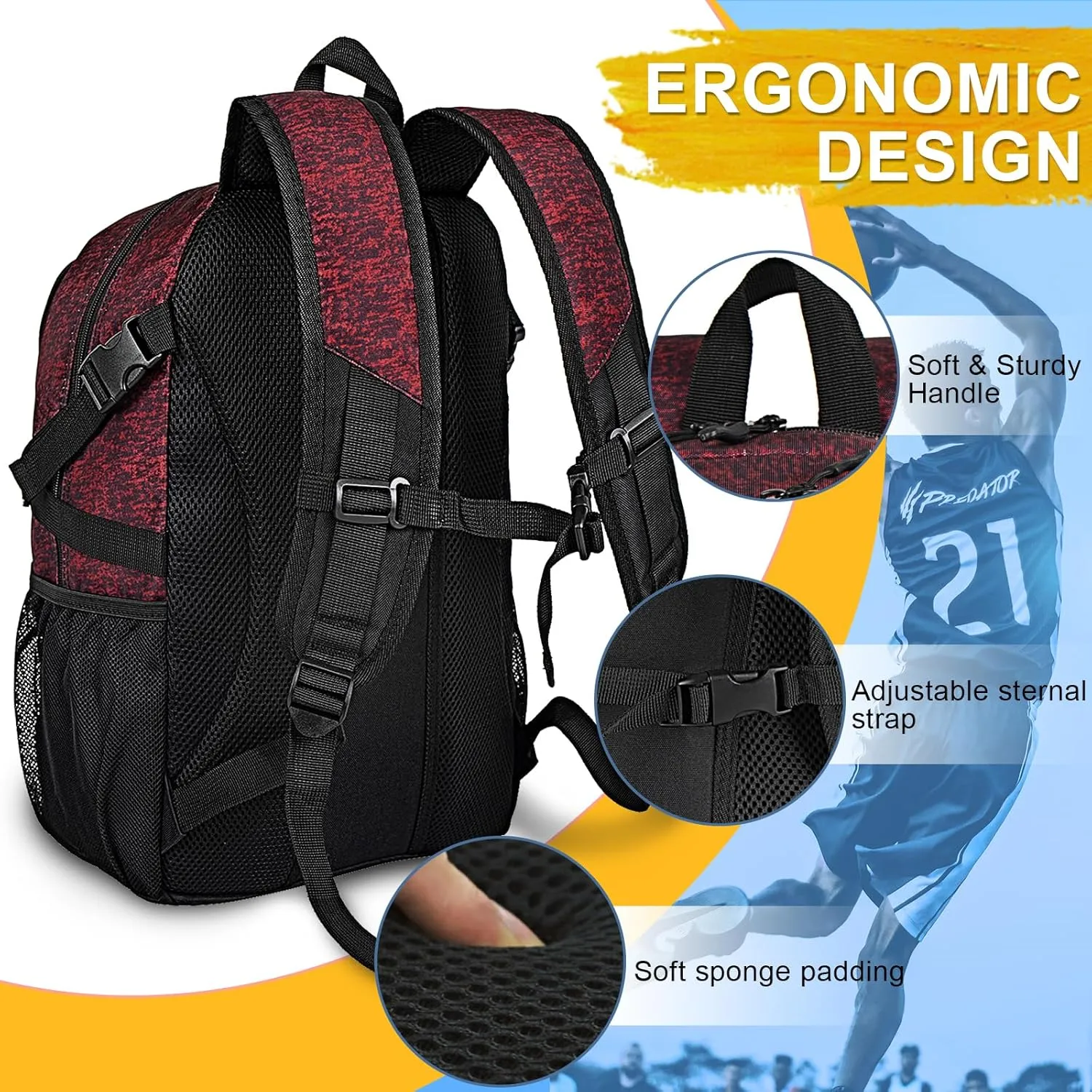 Goloni Basketball Backpack,Large Basketball Bag with Ball Compartment & Shoe Compartment,Sports Bag Fit Volleyball, soccer