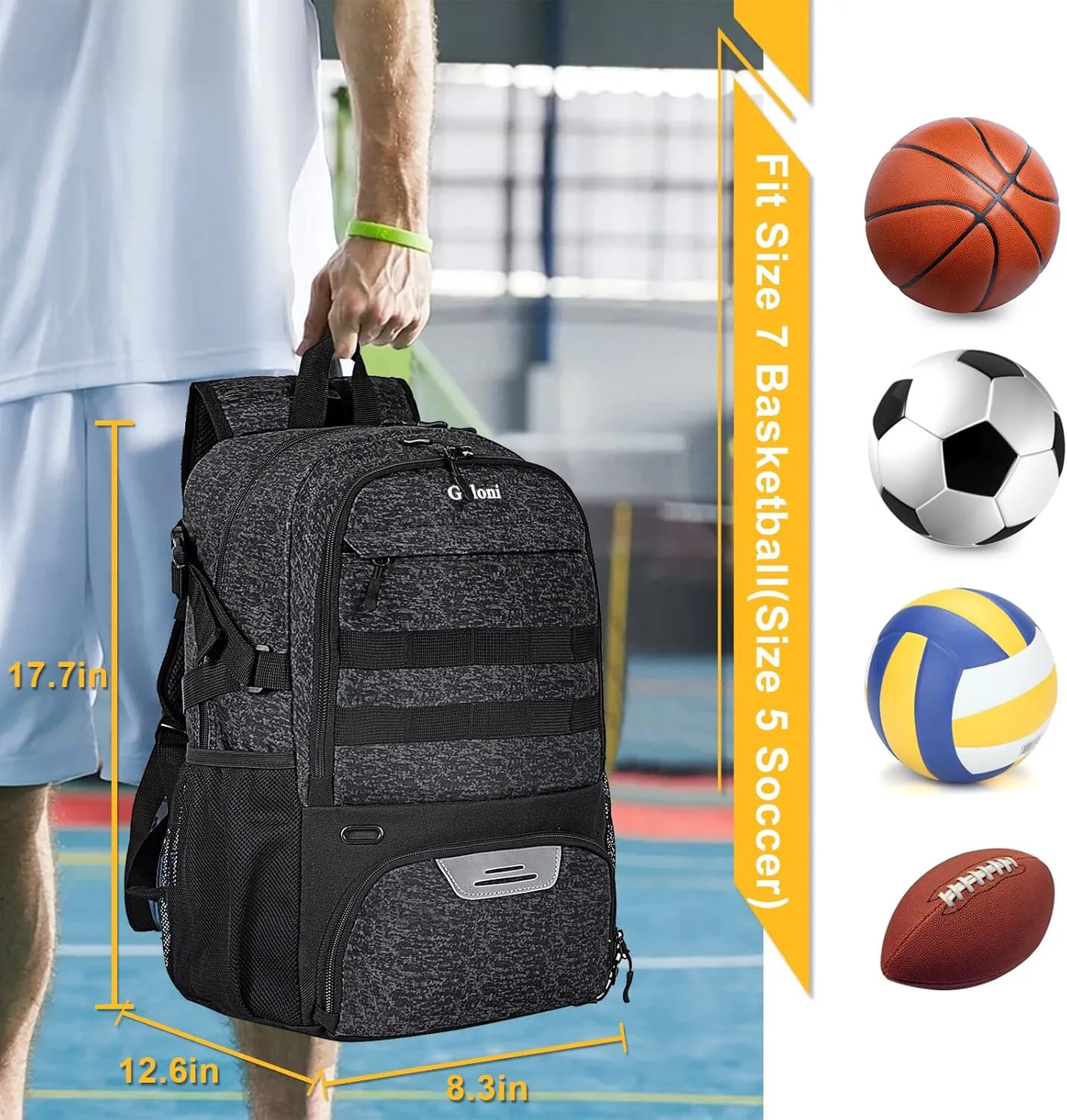 Goloni Basketball Backpack,Large Basketball Bag with Ball Compartment & Shoe Compartment,Sports Bag Fit Volleyball, soccer