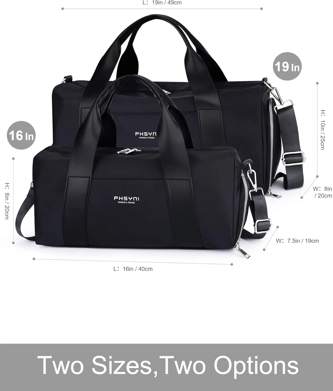 Gym Bag for Men and Women with Shoe Compartment & Wet Pocket - Duffle Bag for Travel Sports Fitness Workout Athletic, 19“-Medium, Black