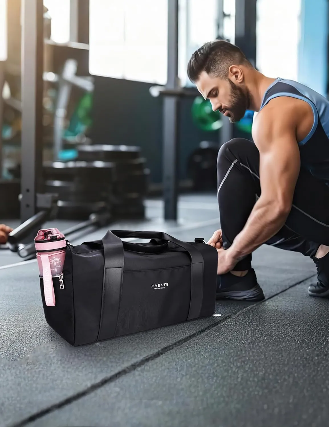 Gym Bag for Men and Women with Shoe Compartment & Wet Pocket - Duffle Bag for Travel Sports Fitness Workout Athletic, 19“-Medium, Black