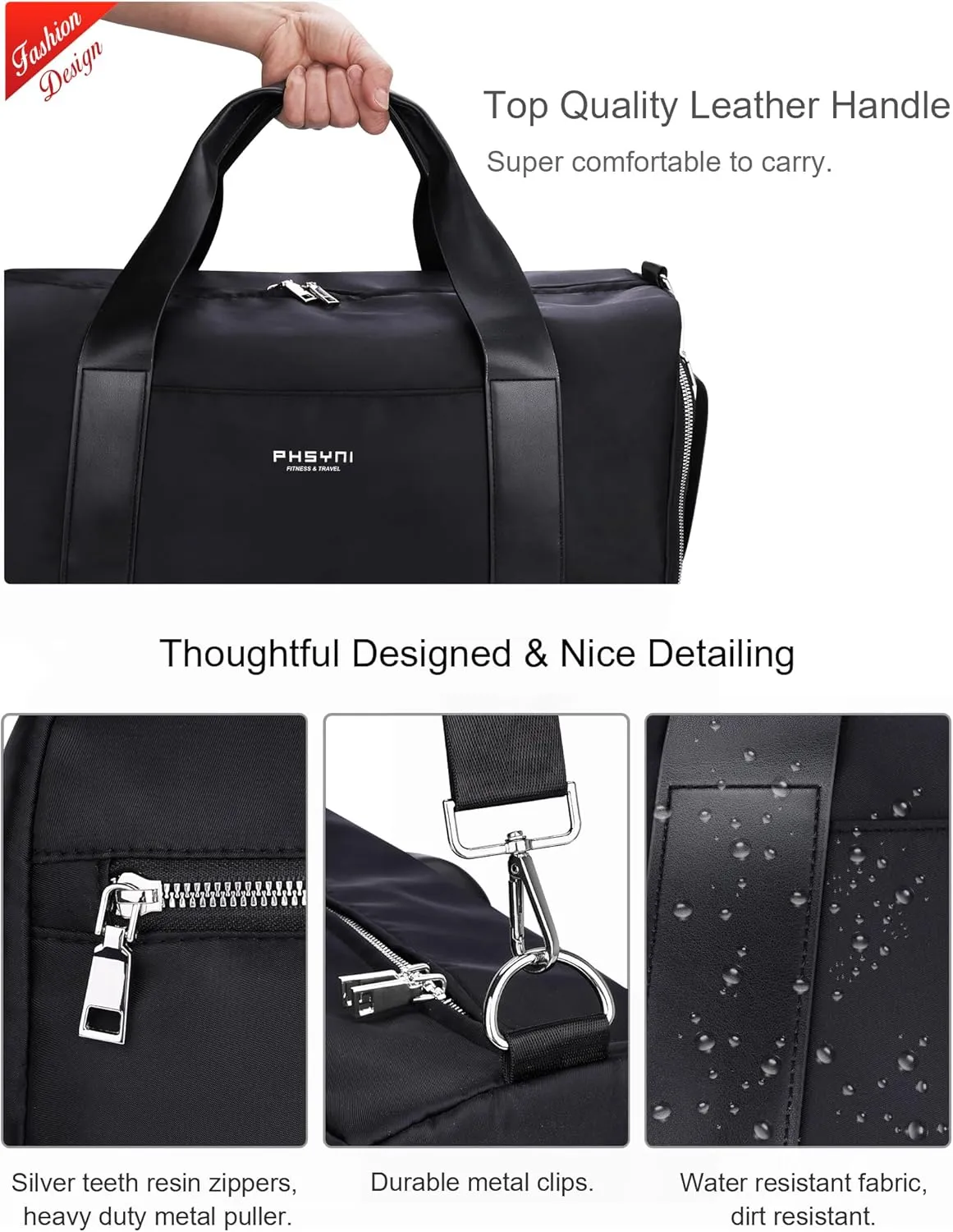 Gym Bag for Men and Women with Shoe Compartment & Wet Pocket - Duffle Bag for Travel Sports Fitness Workout Athletic, 19“-Medium, Black