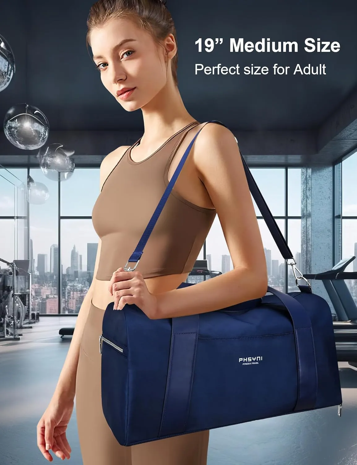 Gym Bag for Women and Men with Shoe Compartment & Wet Pocket - Duffle Bag for Travel Sports Fitness Workout Athletic, 19"-Medium, Navy Blue
